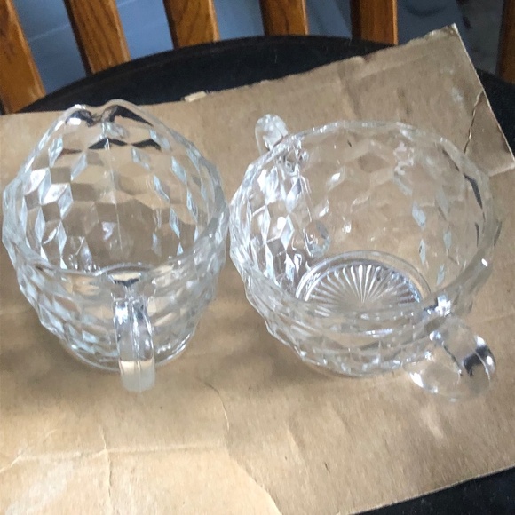 Vintage Jeannette clear Cube cream and sugar set, art deco depression glass - Picture 1 of 8